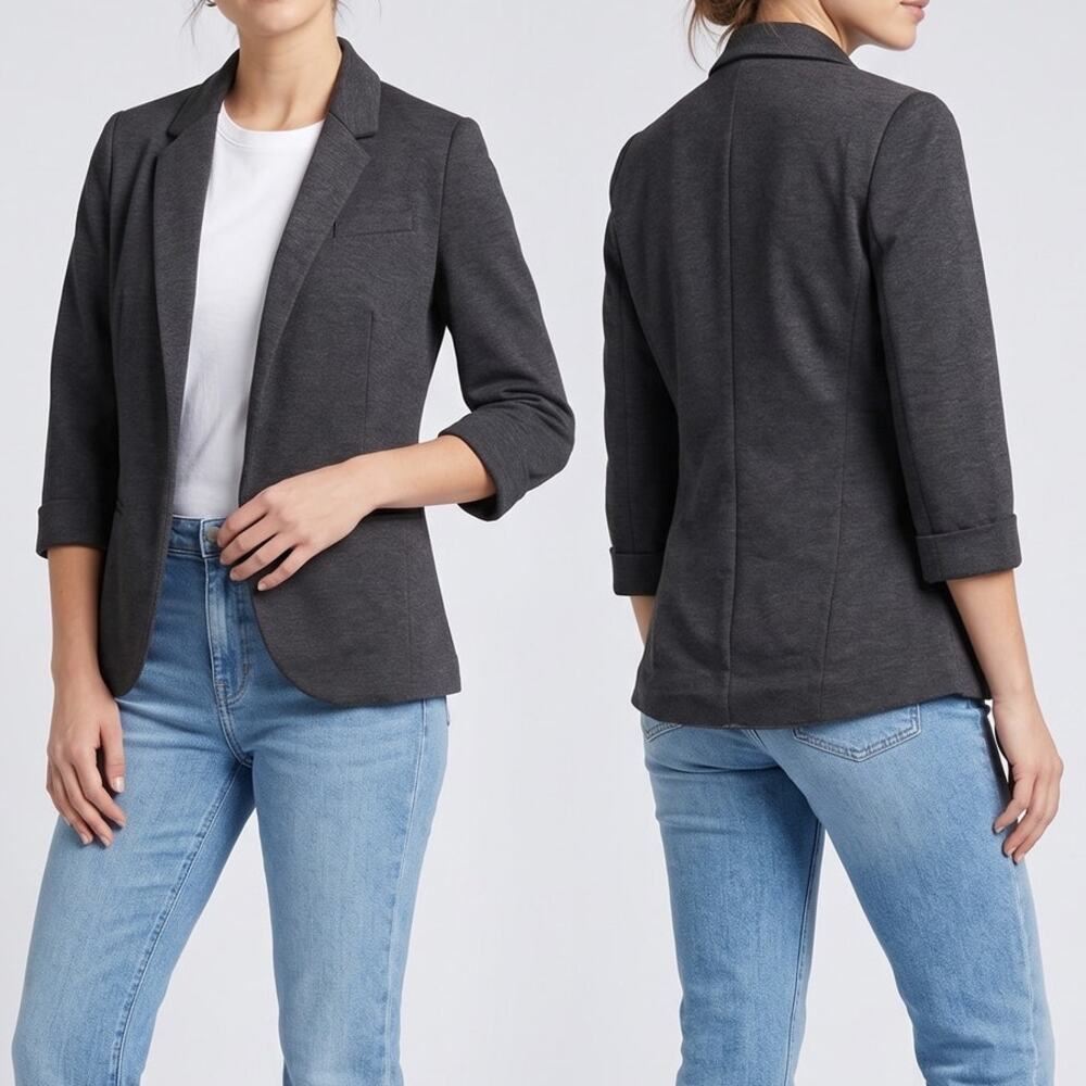 LC Lauren Conrad Womens Size 4 Charcoal Gray Open Front Blazer 3/4 Sleeve